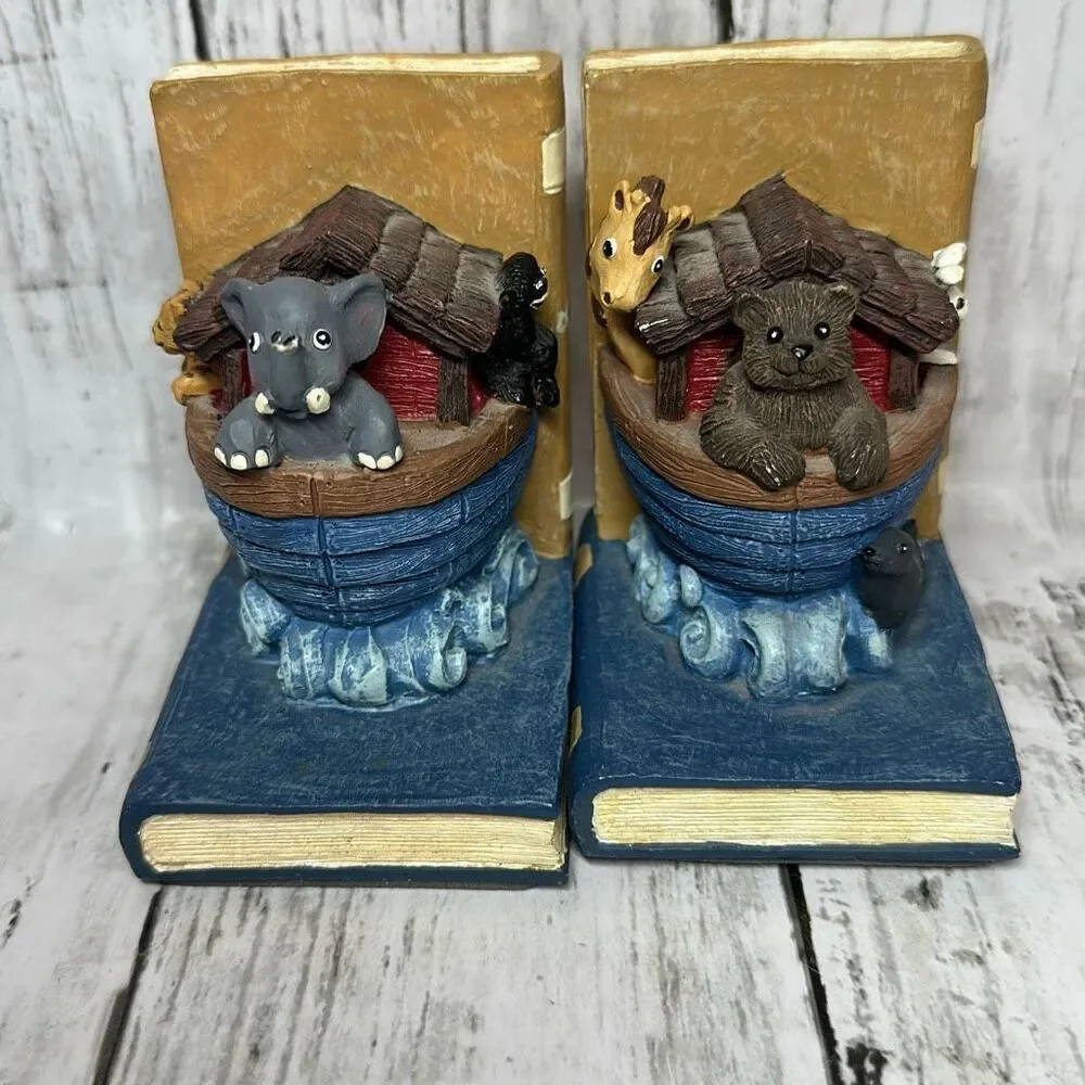 Vintage Noah’s Ark Book Ends Figi 1996 Children’s Nursery Home‎ Decor